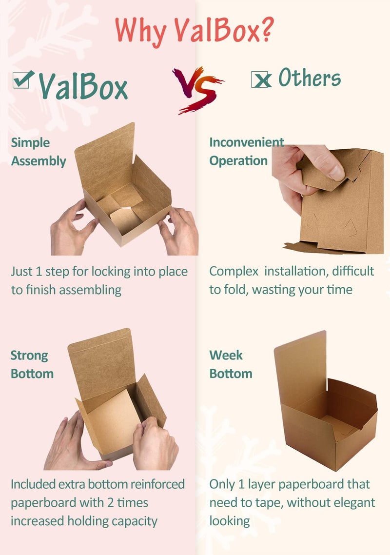 ValBox 8x8x4 Inches Gift Boxes 12 PCS Brown Paper Gift Boxes with Lids for Gifts, Wedding Present, Bridesmaid Proposal Box, Birthday Party Favor, Easy Assemble Box with 66ft Twine - Image 3